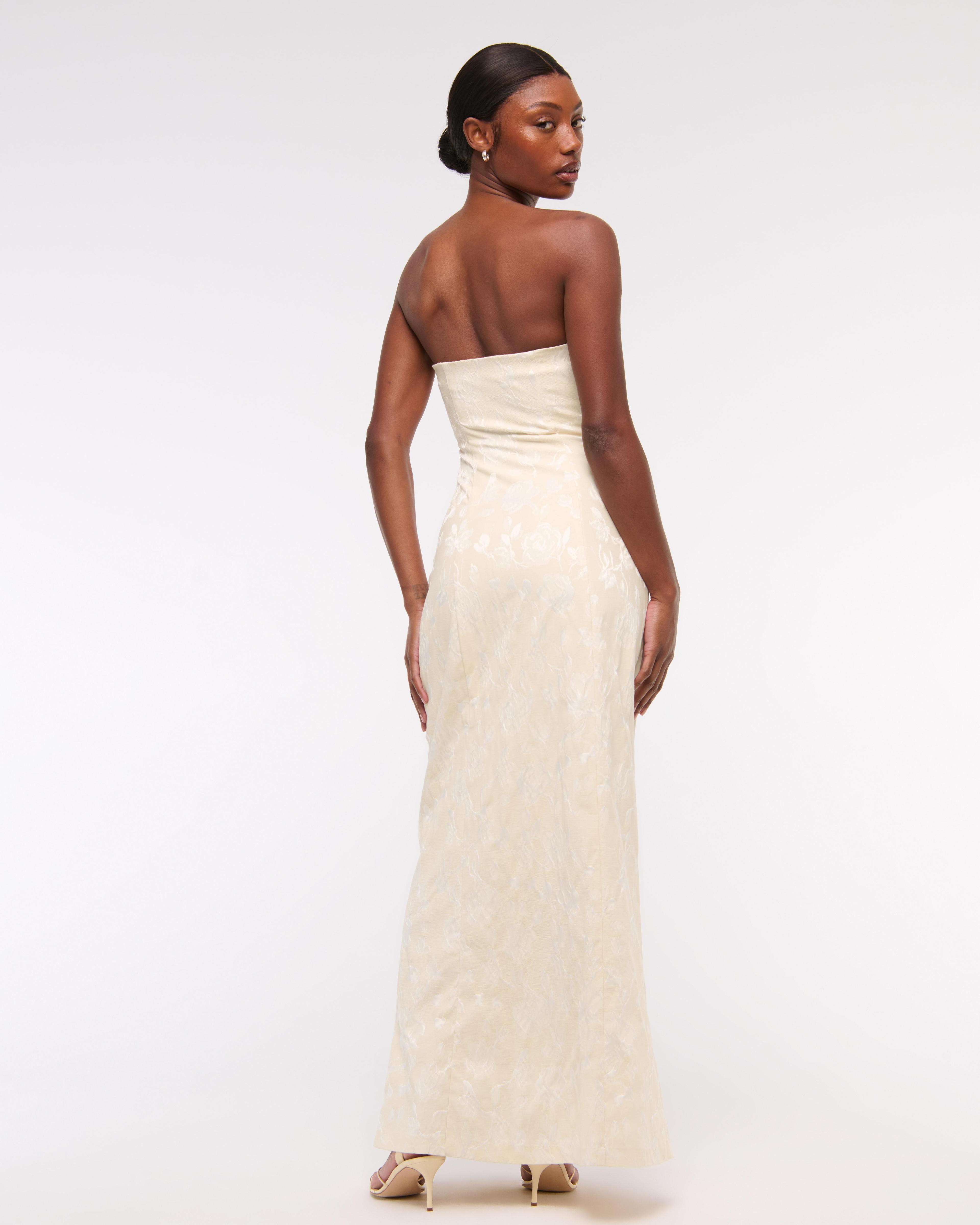 Strapless Floral Textured Maxi Dress Product Image