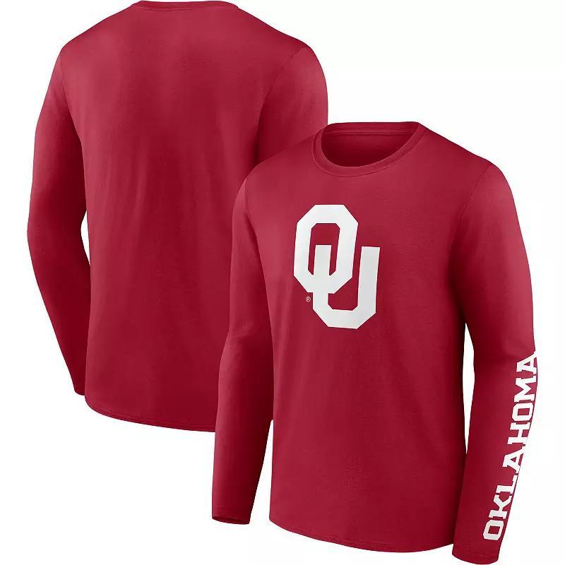 Mens Fanatics Branded Crimson Oklahoma Sooners Double Time 2-Hit Long Sleeve T-Shirt Product Image