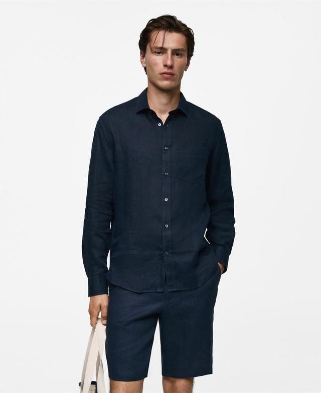 MANGO MAN - 100% linen slim-fit shirt dark navyMen Product Image