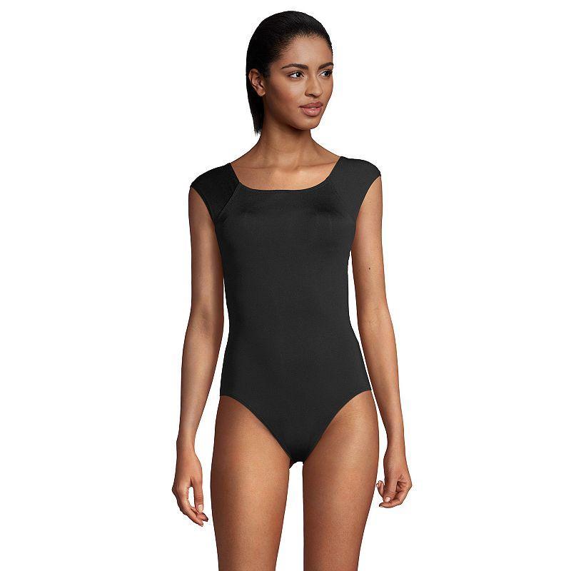 Plus Size Lands End UPF 50 Cap-Sleeve Tummy Control One-Piece Swimsuit, Womens Product Image