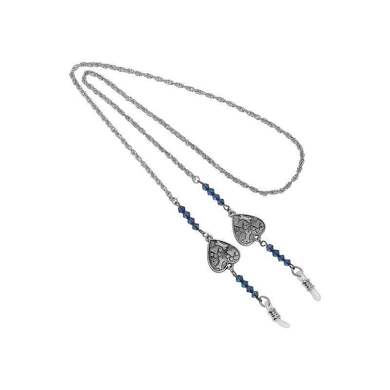 1928 Pewter Blue Bead Heart Paw Eyeglass Holder Necklace, Womens Product Image