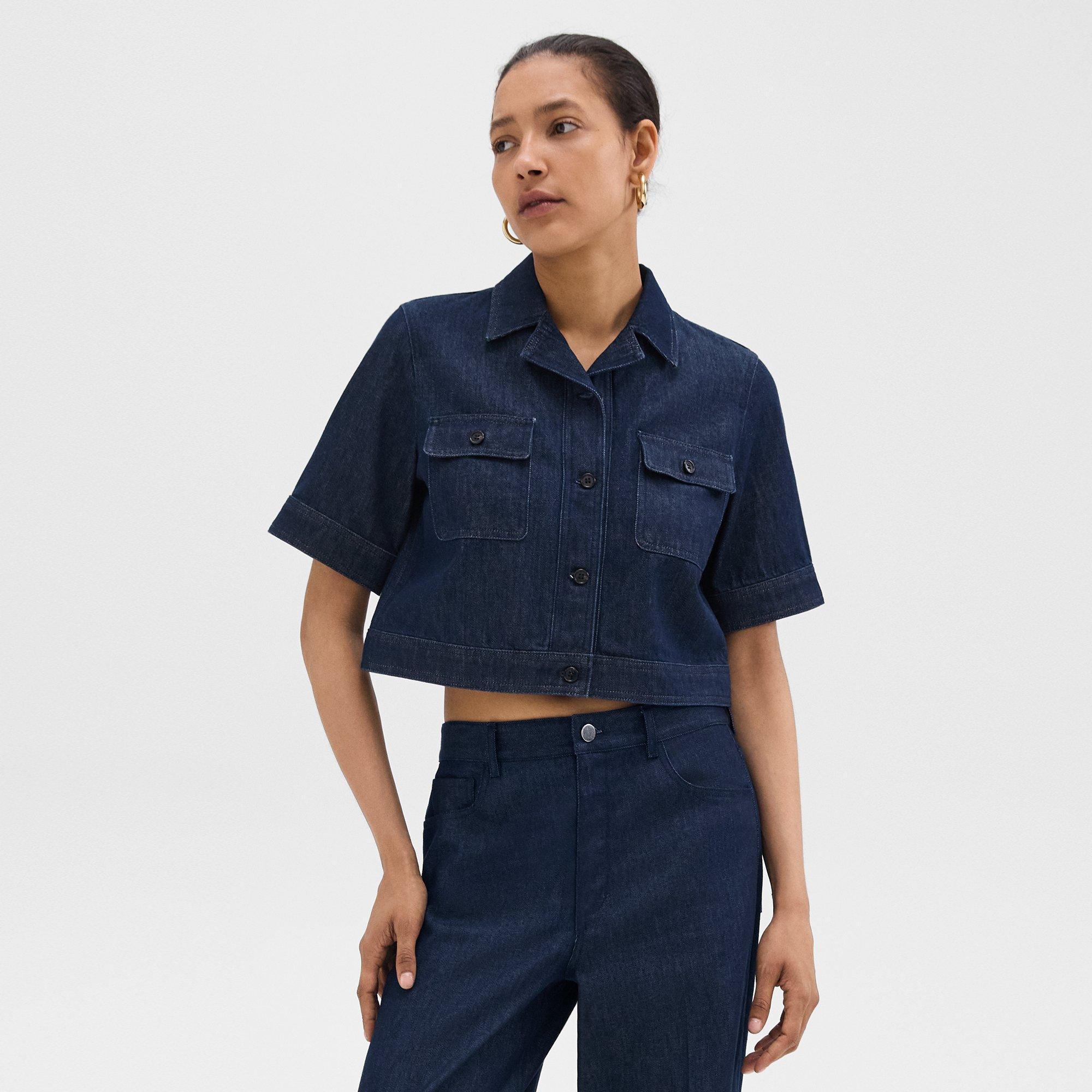 Denim Boxy Short-Sleeve Jacket | Theory Product Image