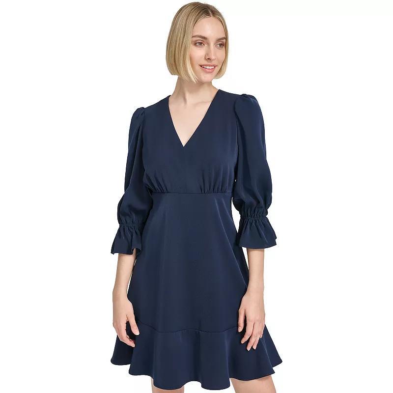 Womens Harper Rose Balloon Sleeve V-Neck Ruffle Hem Dress Spring Blue Product Image