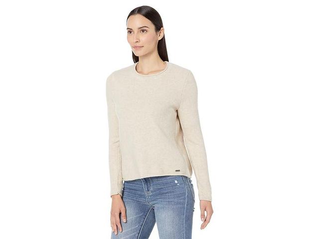 Calvin Klein Crew Neck Rolled Hem (Heather Latte) Women's Clothing Product Image