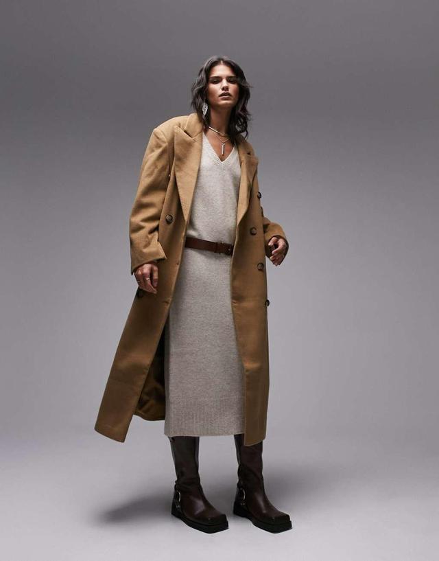 Topshop smart oversized longline coat in camel Product Image