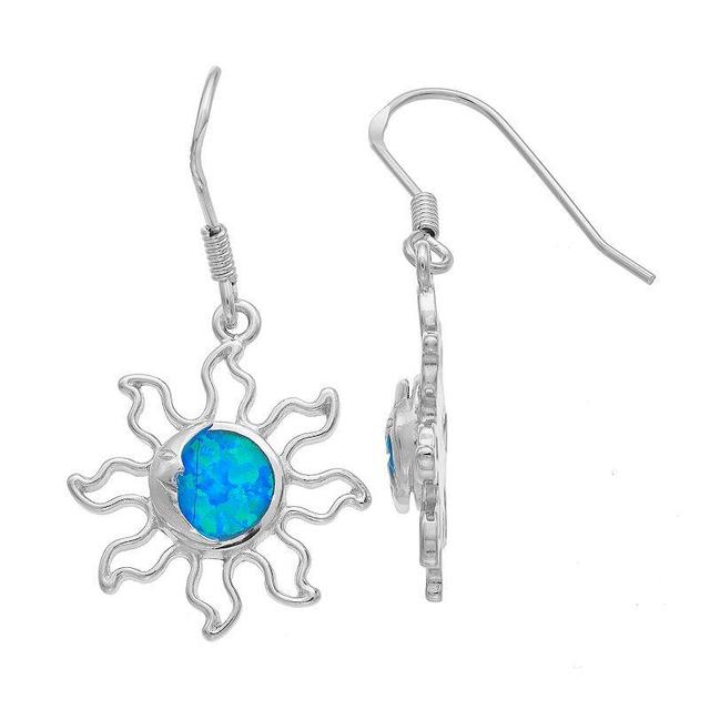 Sterling Silver Lab-Created Blue Opal Sun & Moon Drop Earrings, Womens Product Image