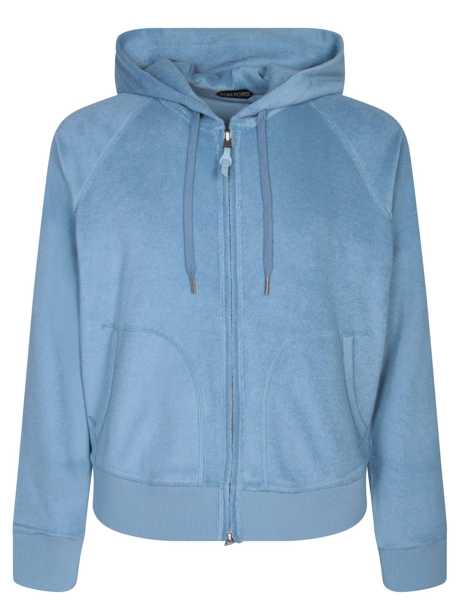 TOM FORD Towelling Cotton-terry Zip-up Hoodie In Blue Product Image