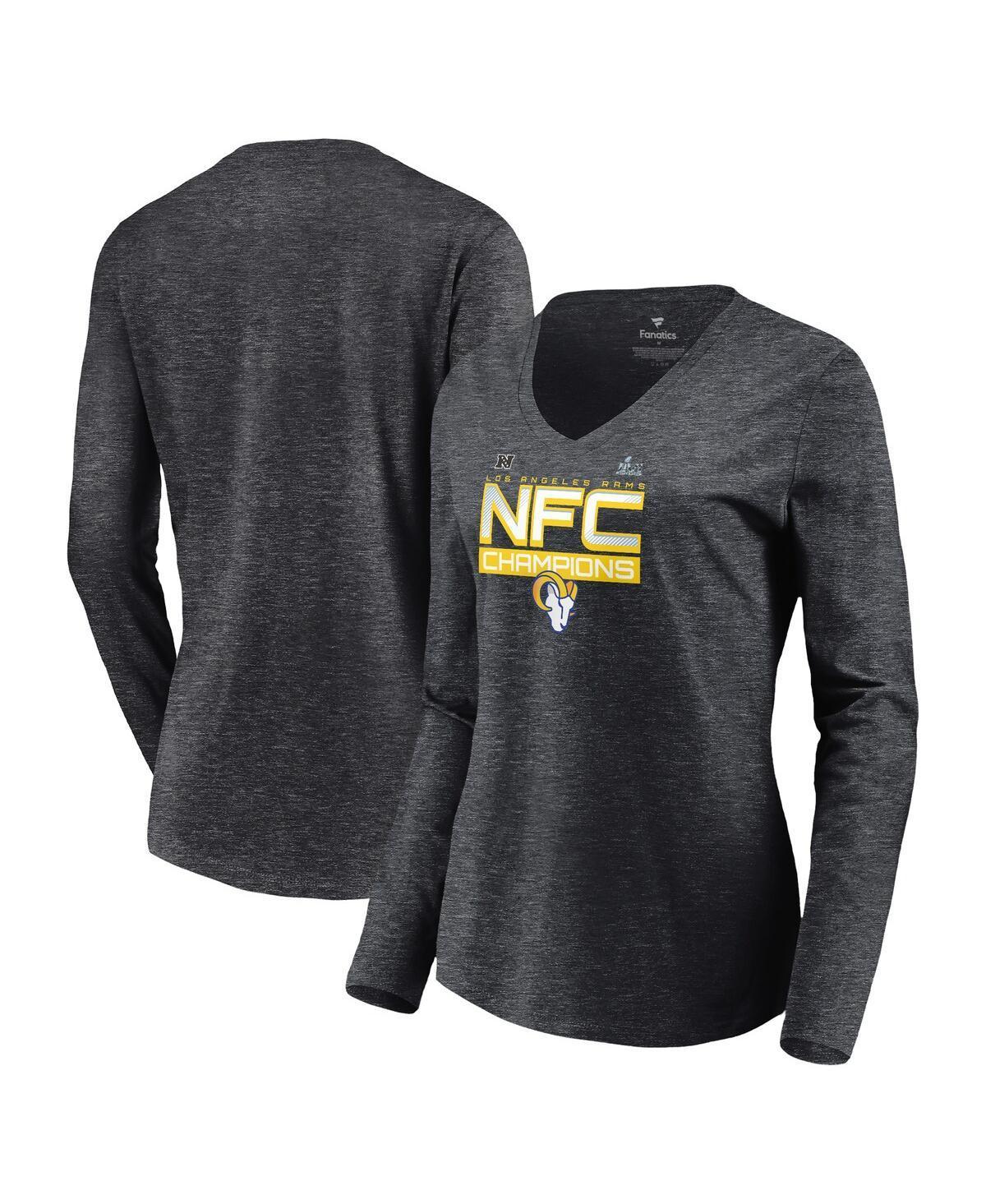 Womens Fanatics Charcoal Los Angeles Rams 2021 Nfc Champions Iconic Slant V-Neck Long Sleeve T-shirt Product Image