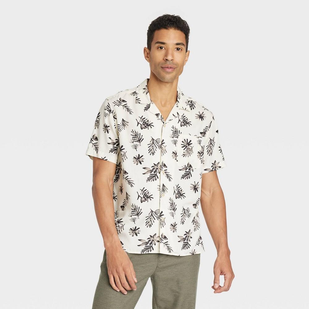 Mens Short Sleeve Button-Down Shirt - Goodfellow & Co Heathered Black/Floral Print L Product Image