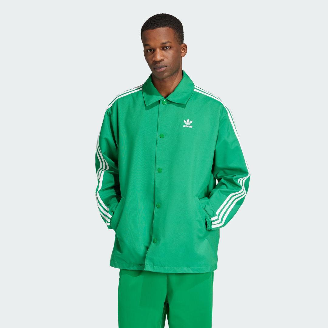 adidas Adicolor Mesh Coach Jacket Green XS Mens Product Image