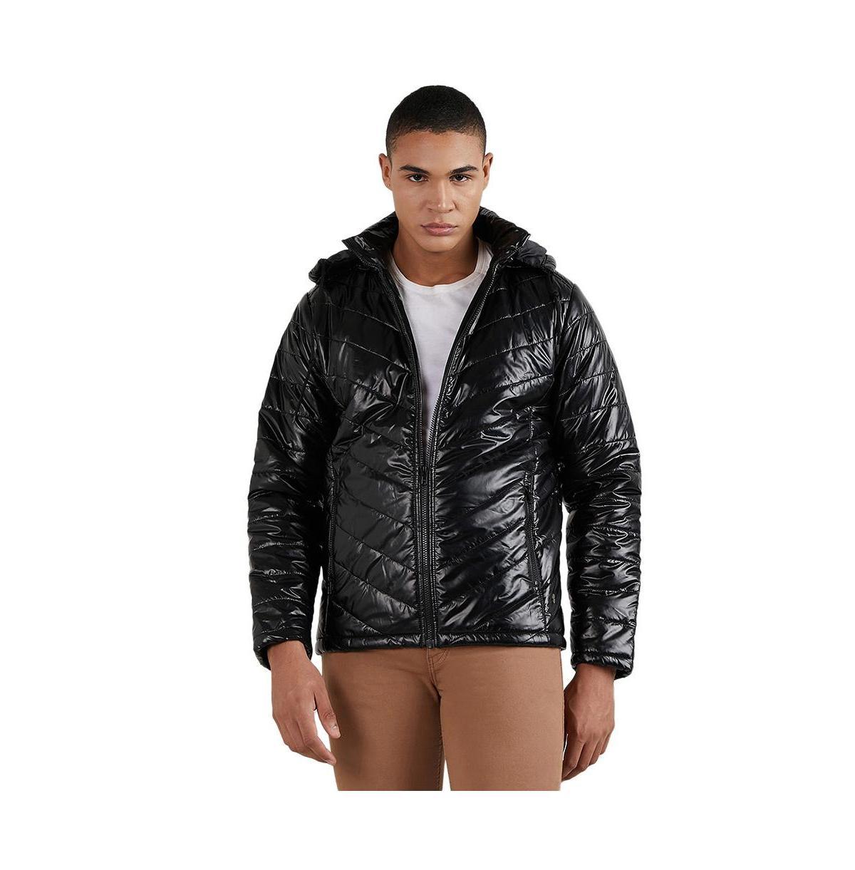 Campus Sutra Mens Black Zip-Front Quilted Puffer Jacket Product Image