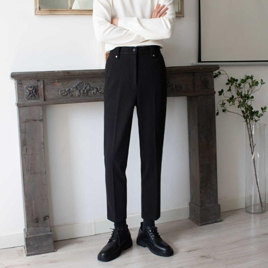 Mid Rise Plain Cropped Straight Leg Dress Pants Product Image