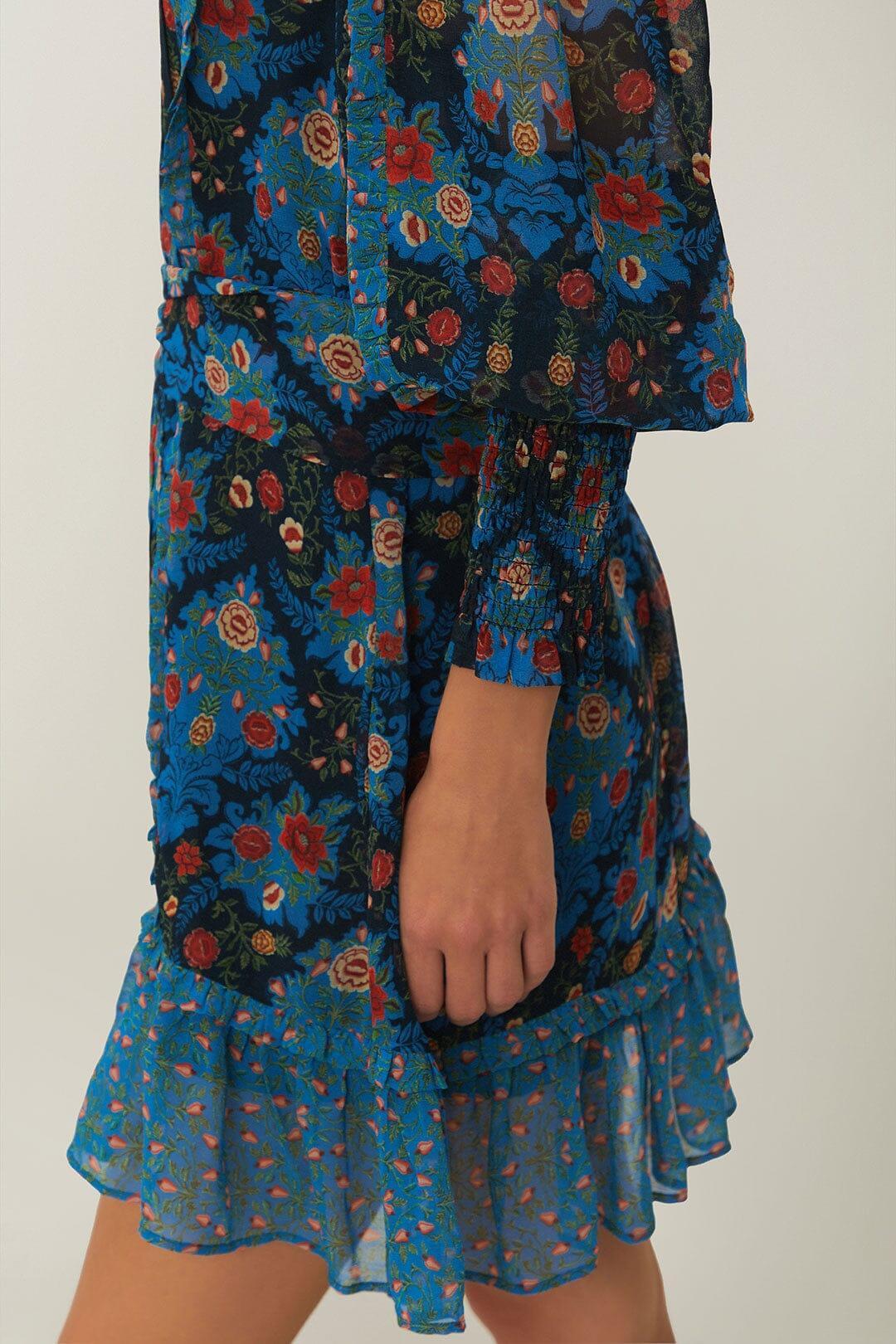 Blue Arabesque Floral High Neck Mini Dress, ARABESQUE FLORAL BLUE / XS Product Image