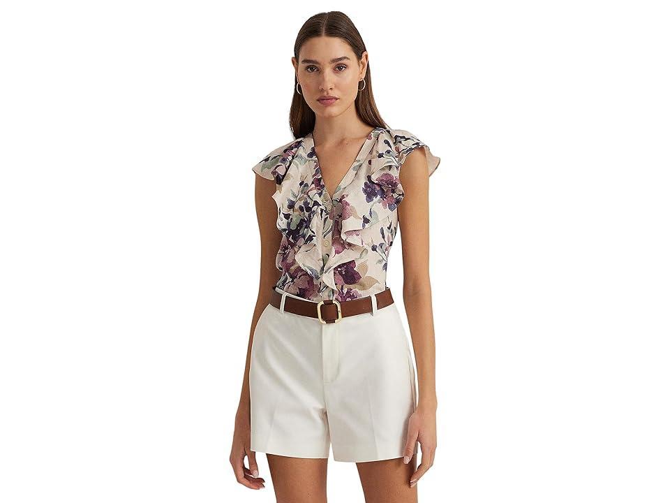 Lauren Ralph Lauren Floral Linen Flutter-Sleeve Shirt (Cream ) Women's Clothing Product Image