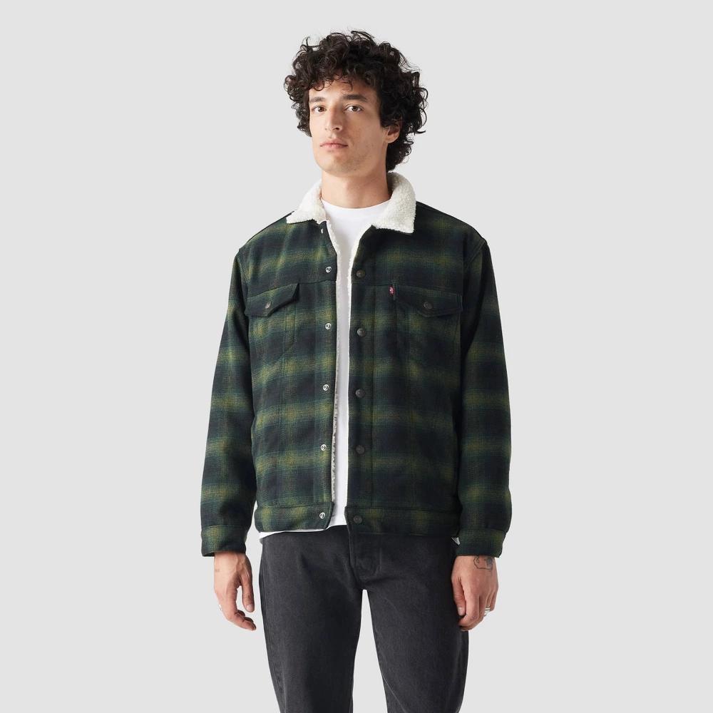 Levis Mens Relaxed Fit Faux Shearling Trucker Jacket - Scottie Plaid Product Image