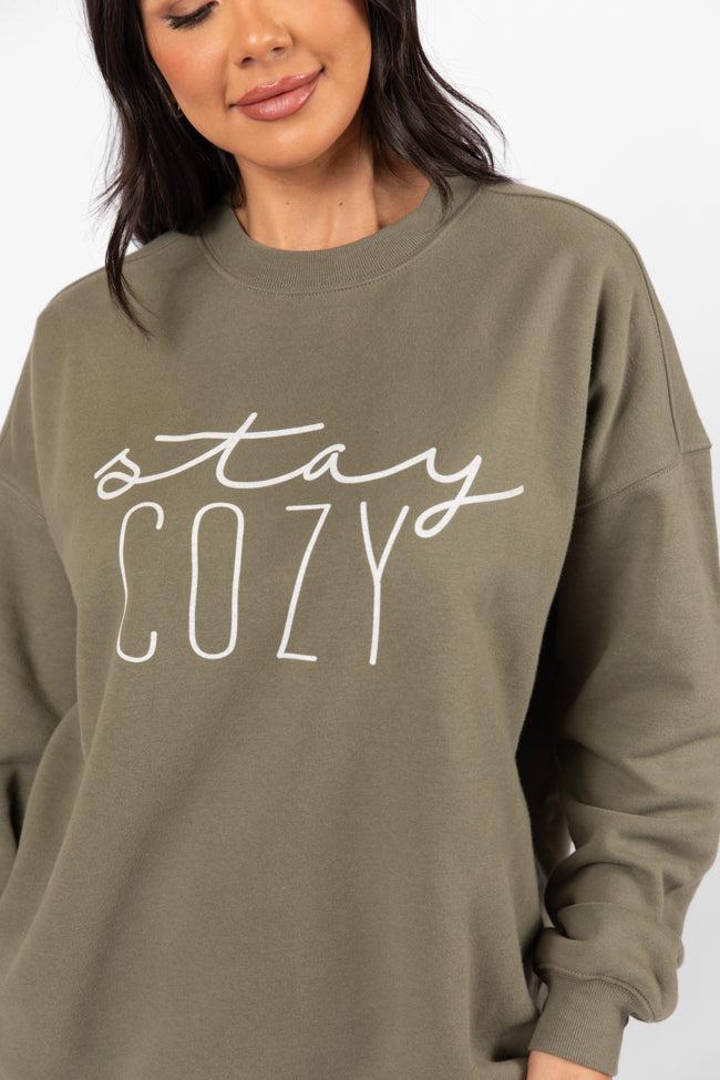 Stay Cozy Olive Oversized Graphic Sweatshirt Product Image