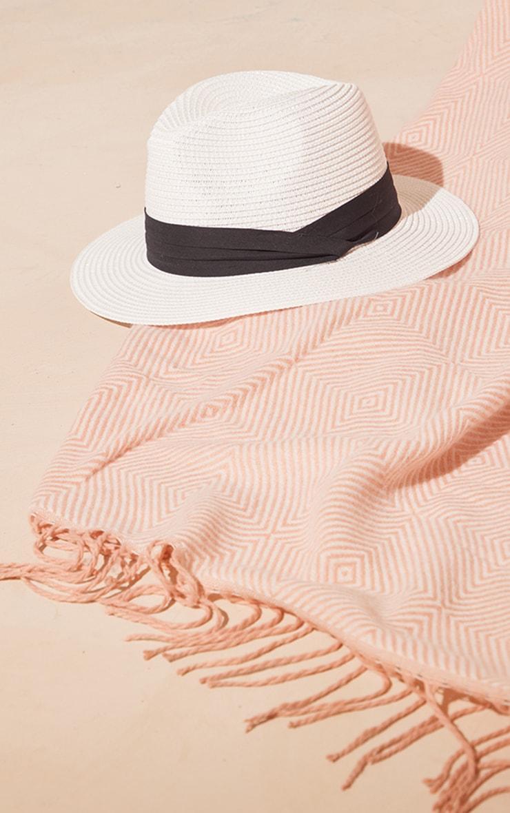 White Straw Fedora Sun Hat Product Image