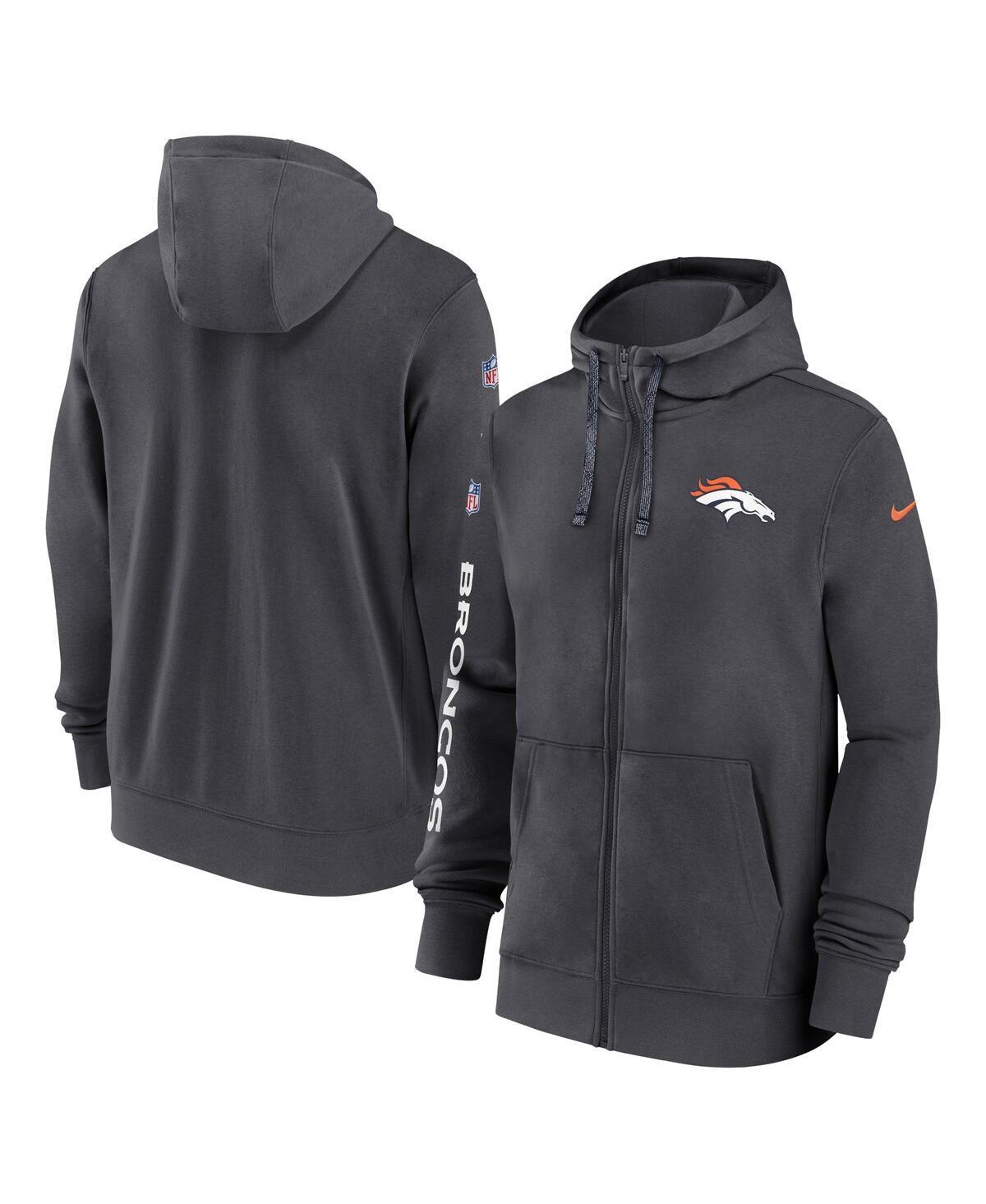 NIKE Men's Anthracite Denver Broncos 2024 Sideline Club Full-zip Hoodie In Grey Product Image