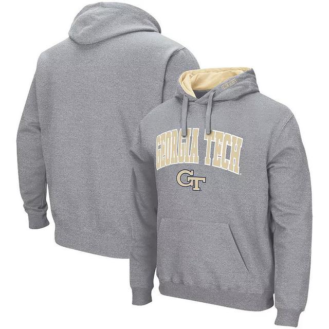 Mens Colosseum Heathered Gray GA Tech Yellow Jackets Arch & Logo 3.0 Pullover Hoodie Product Image