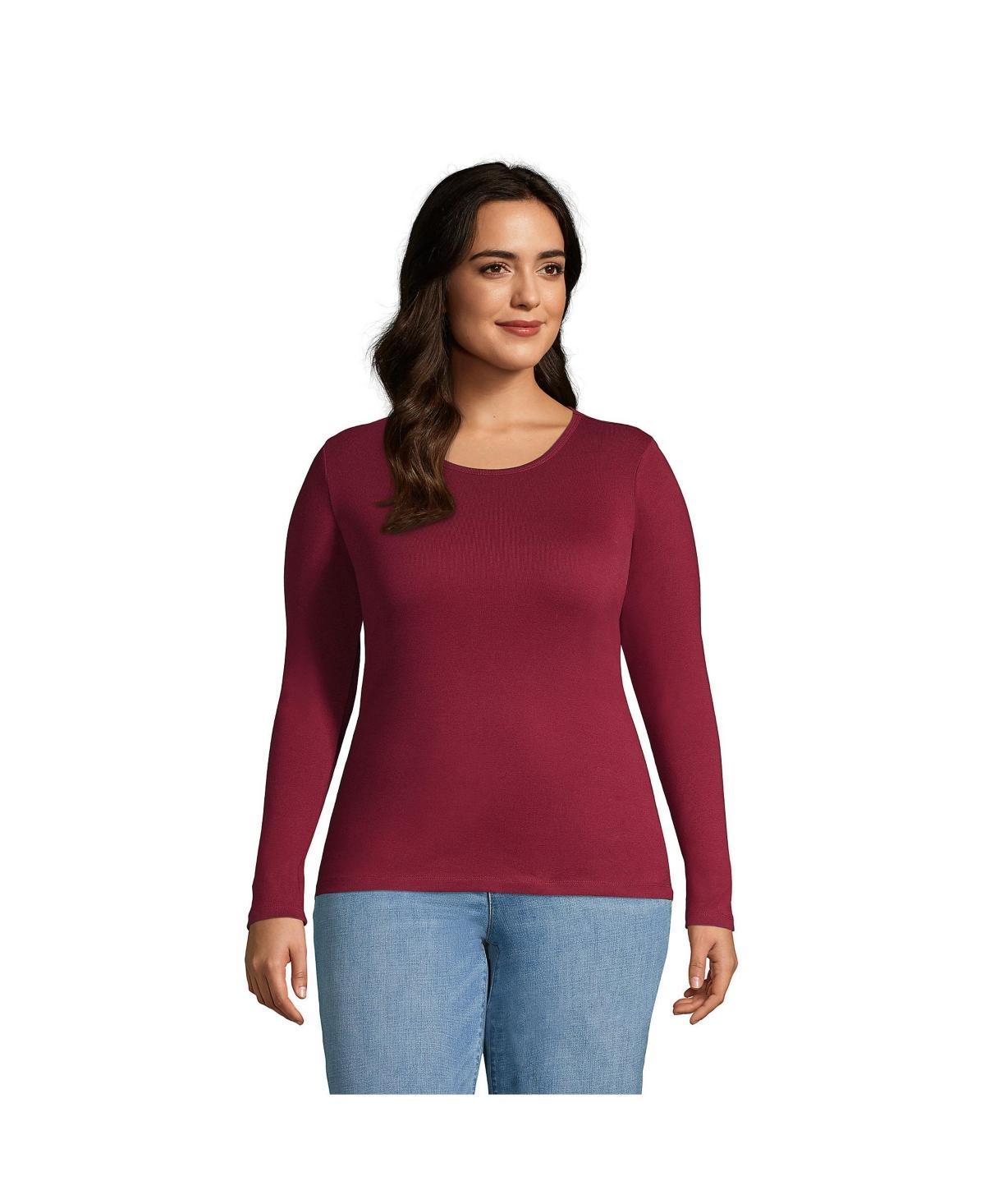 Lands End Plus Size Cotton Rib Long Sleeve Crewneck T-Shirt Product Image