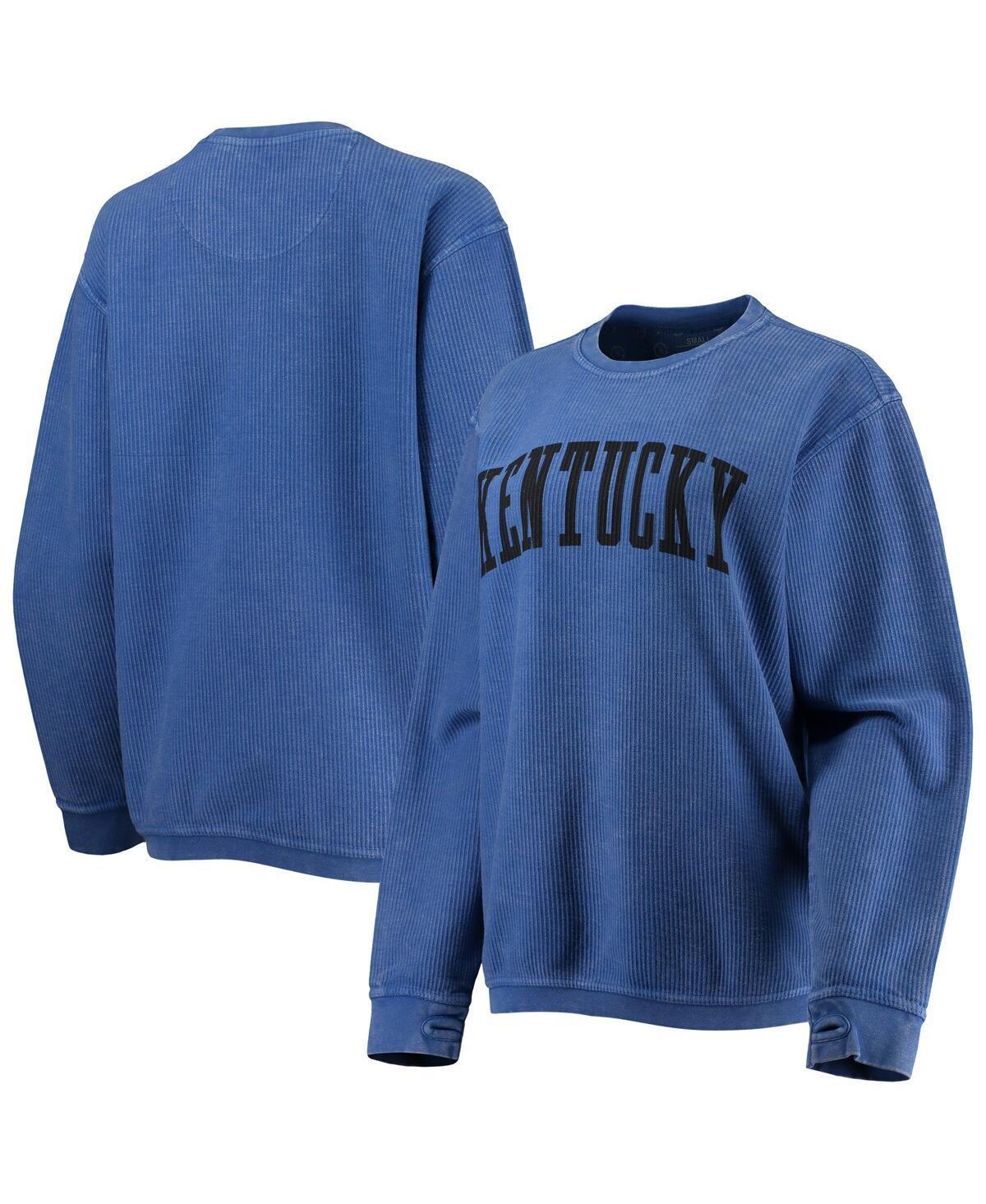 Womens Pressbox Royal Kentucky Wildcats Comfy Cord Vintage-Like Wash Basic Arch Pullover Sweatshirt Product Image