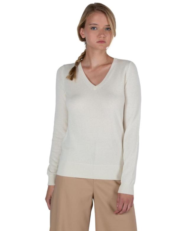 Jennie Liu Womens 100% Pure Cashmere Long Sleeve Pullover V Neck Sweater Product Image