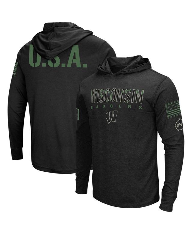 Mens Colosseum Black Wisconsin Badgers Big and Tall Oht Military-Inspired Appreciation Tango Long Sleeve Hoodie T-shirt Product Image