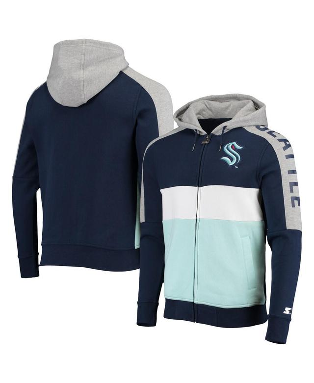 Mens Starter Deep Sea Blue/Blue Seattle Kraken Playoffs Color Block Full-Zip Hoodie Krk Blue Product Image