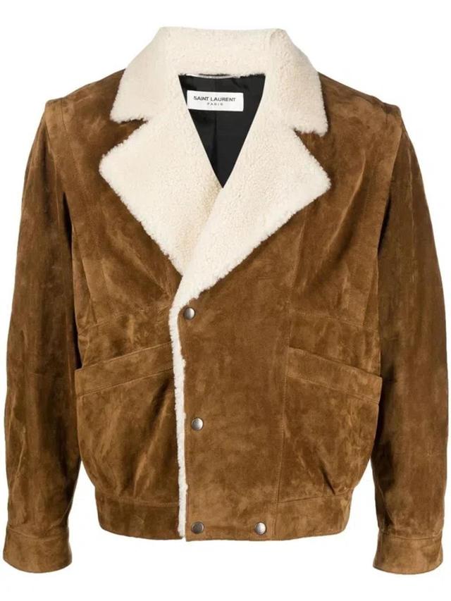 Men's Shearling And Suede Jacket In Noix,ecru Product Image