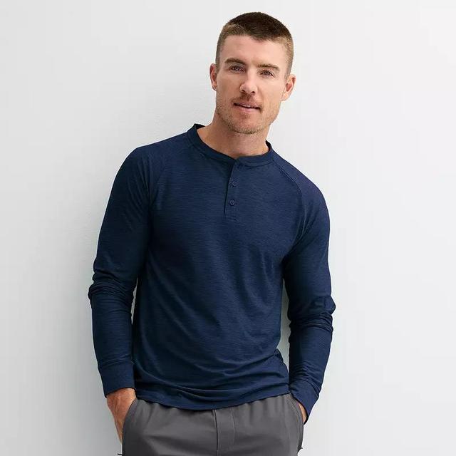 Mens FLX Long Sleeve Luxury Soft Wander Henley Moonwalk Blue Product Image