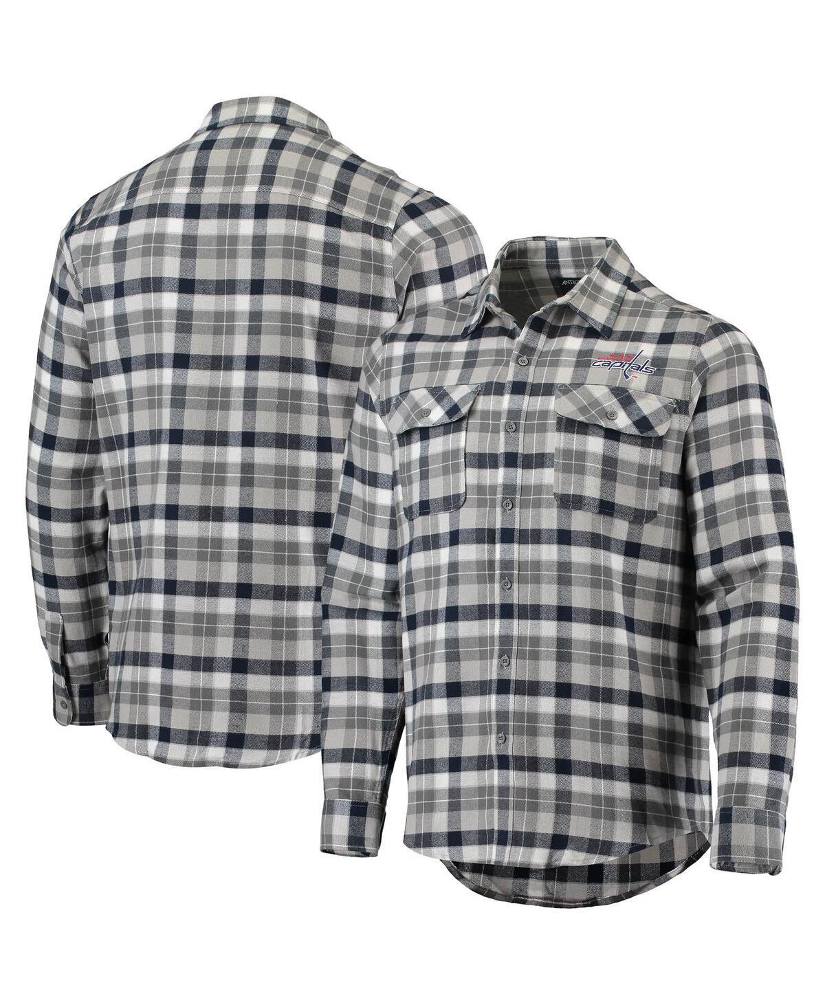 Mens Antigua /Gray Washington Capitals Ease Plaid Button-Up Long Sleeve Shirt Blue Product Image