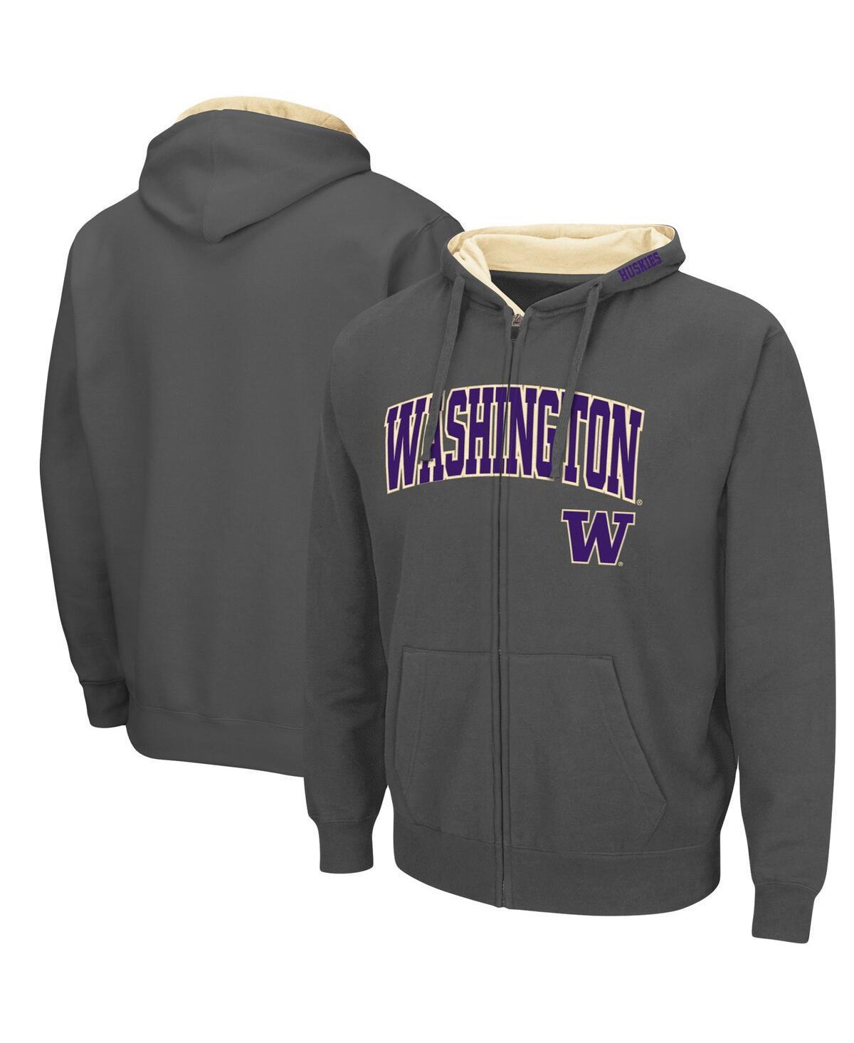 Mens Colosseum Charcoal Washington Huskies Arch & Logo 3.0 Full-Zip Hoodie Grey Product Image