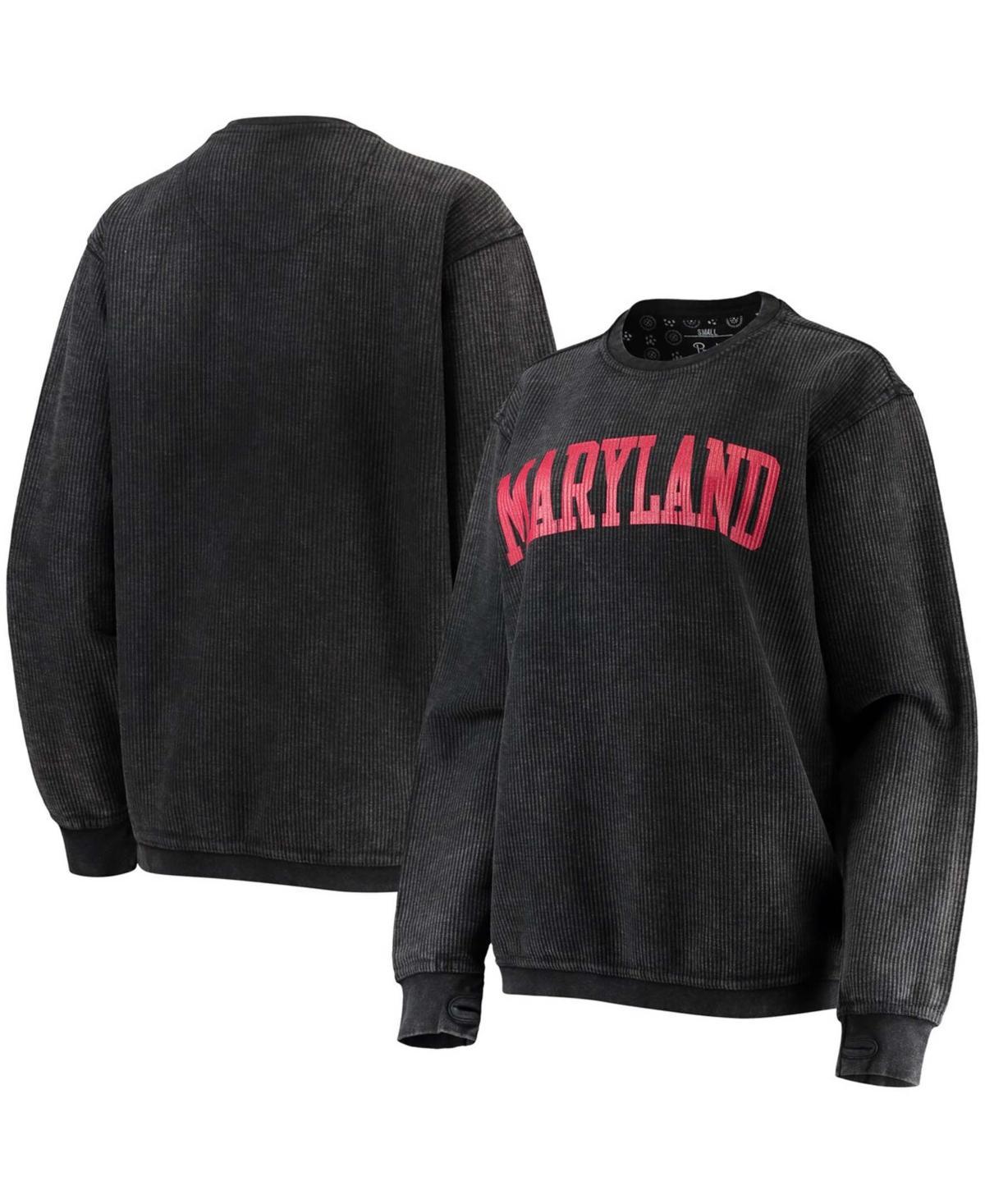 Womens Black Maryland Terrapins Comfy Cord Vintage-Like Wash Basic Arch Pullover Sweatshirt Product Image