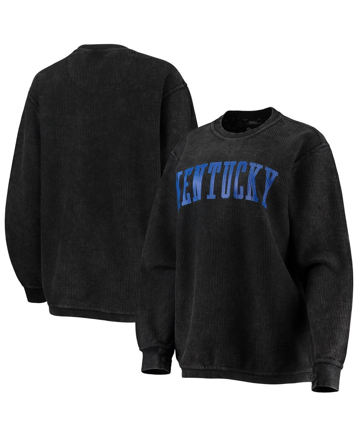 Womens Pressbox Black Distressed Kentucky Wildcats Comfy Cord Vintage-Like Wash Basic Arch Pullover Sweatshirt Product Image