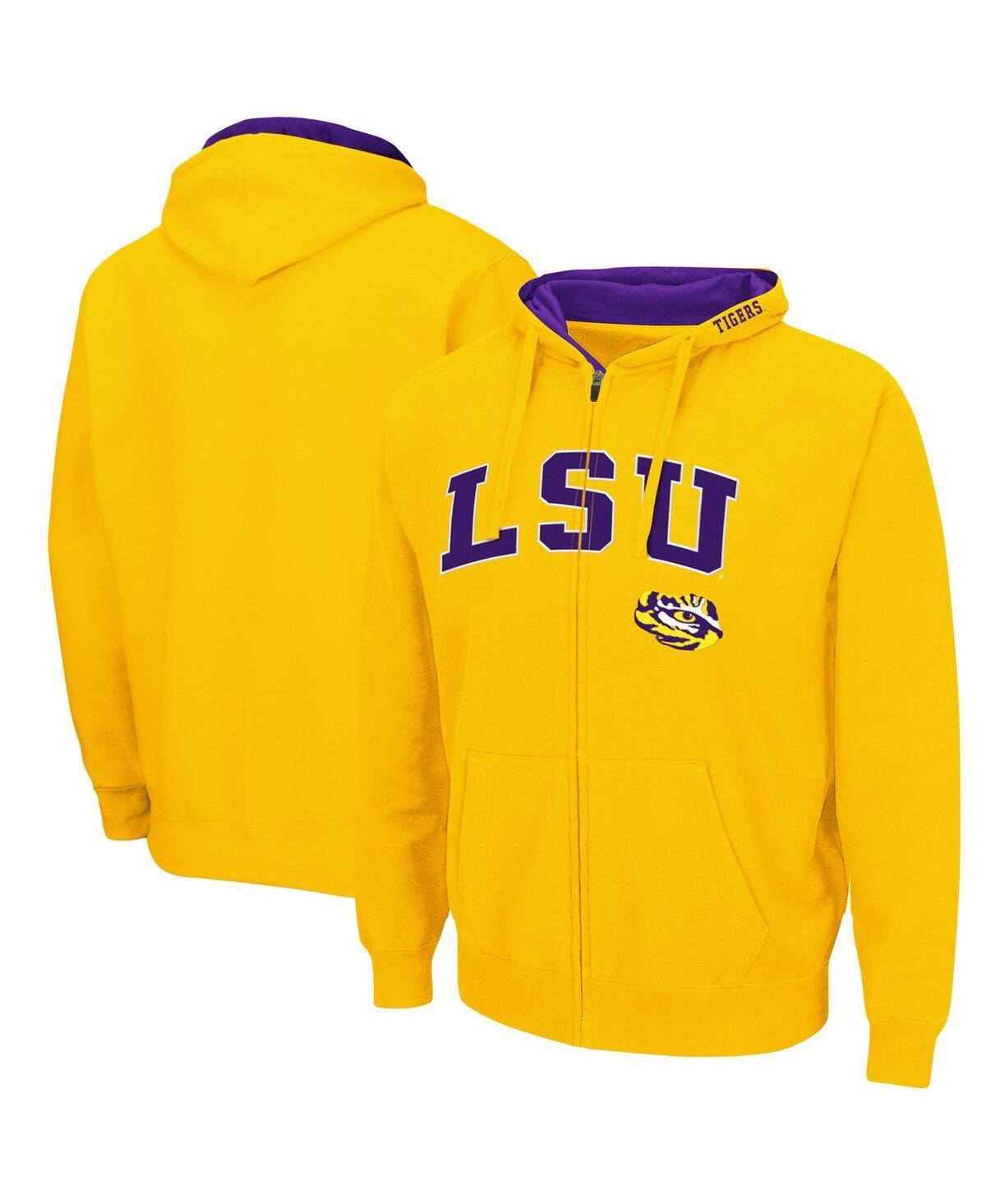 Mens Colosseum Gold LSU Tigers Arch & Logo 3.0 Full-Zip Hoodie Product Image