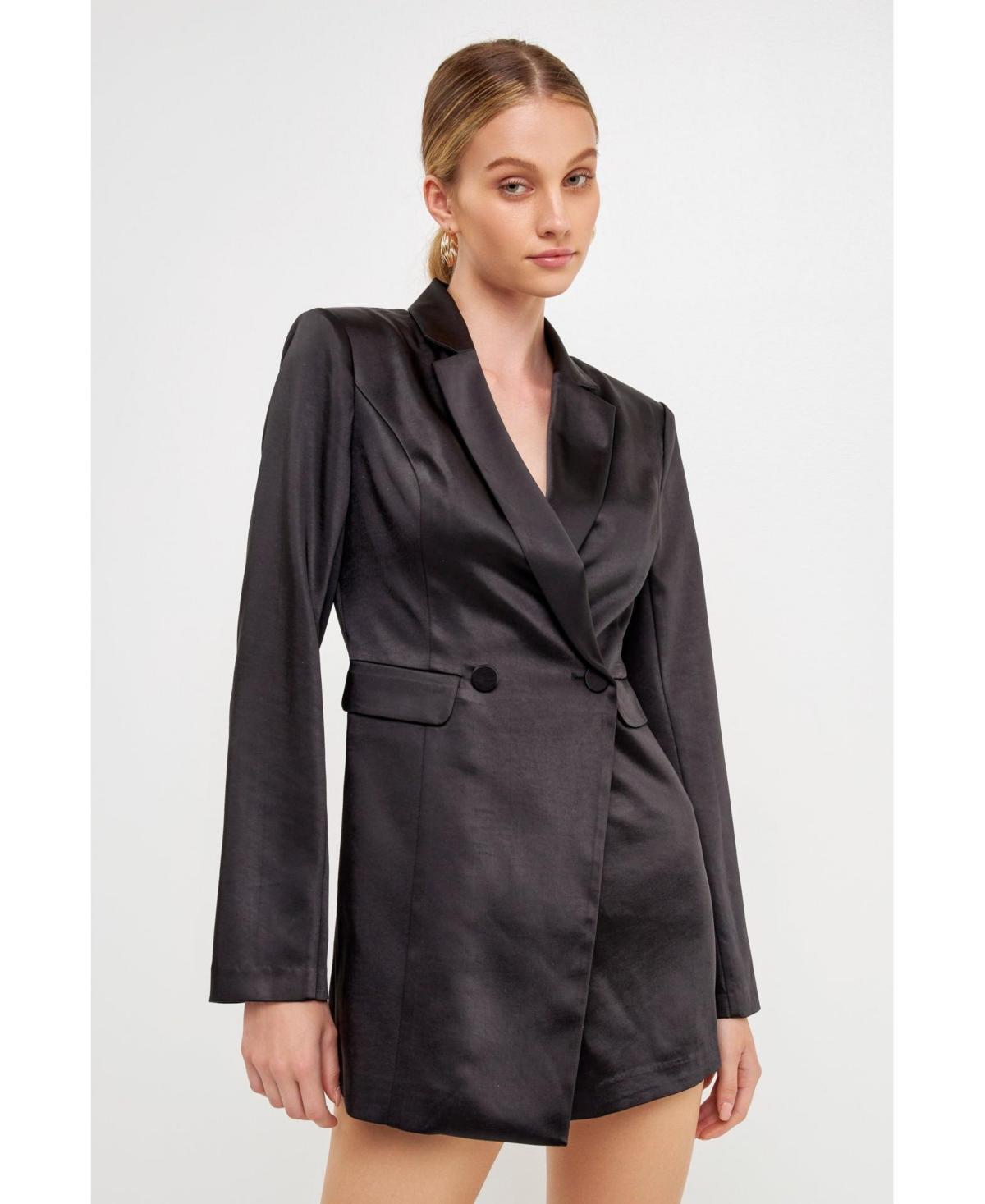 Womens Satin Blazer Romper Product Image