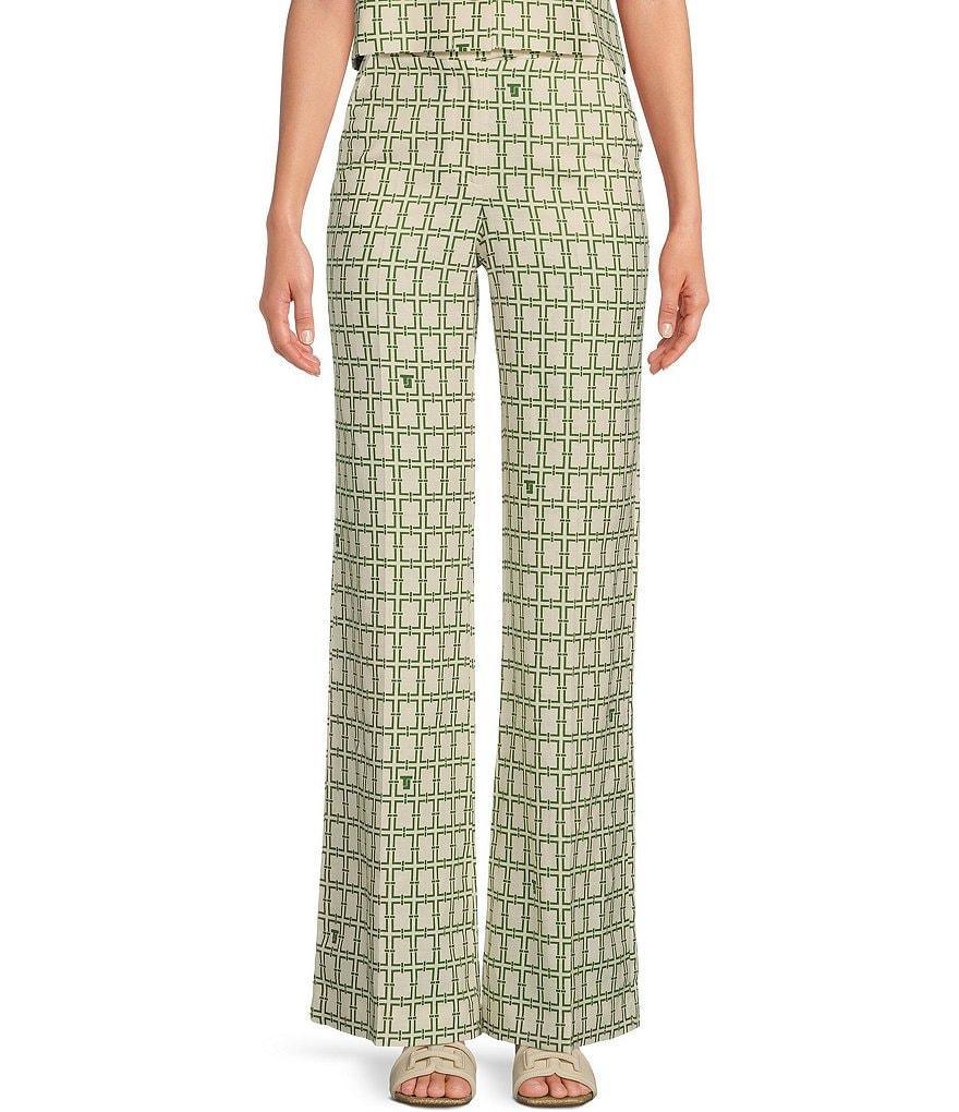 Tara Jarmon Primavera Woven Chain Link Logo Pattern Flat Front Wide Leg Coordinating Pants product image