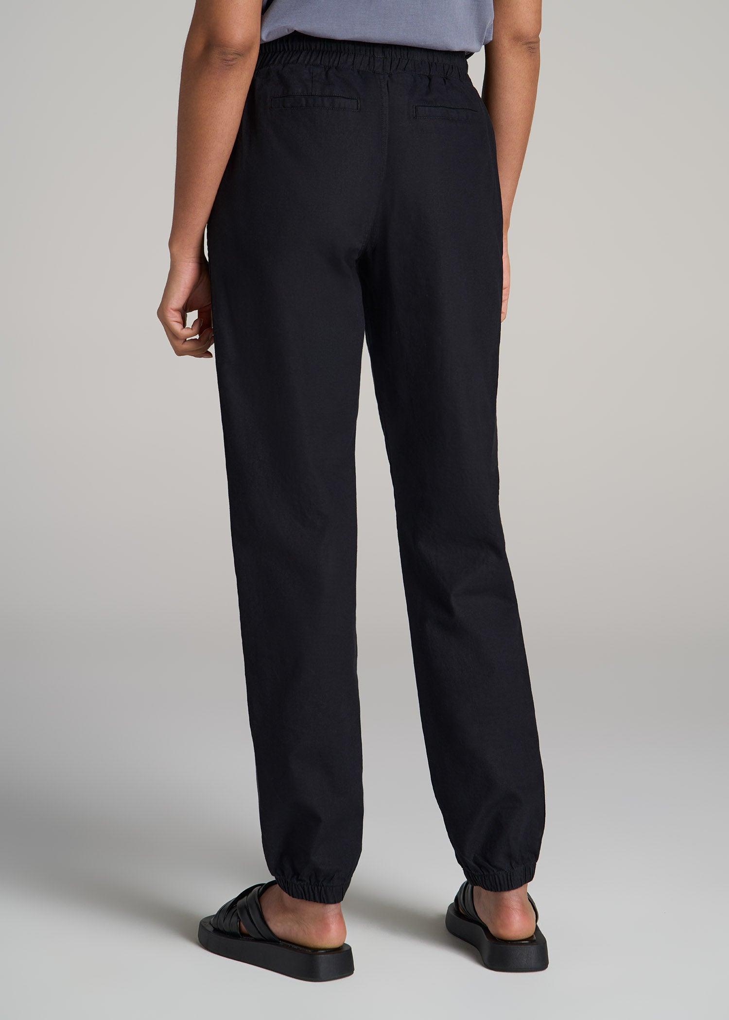 Pull-On Linen Joggers for Tall Women in Black Product Image