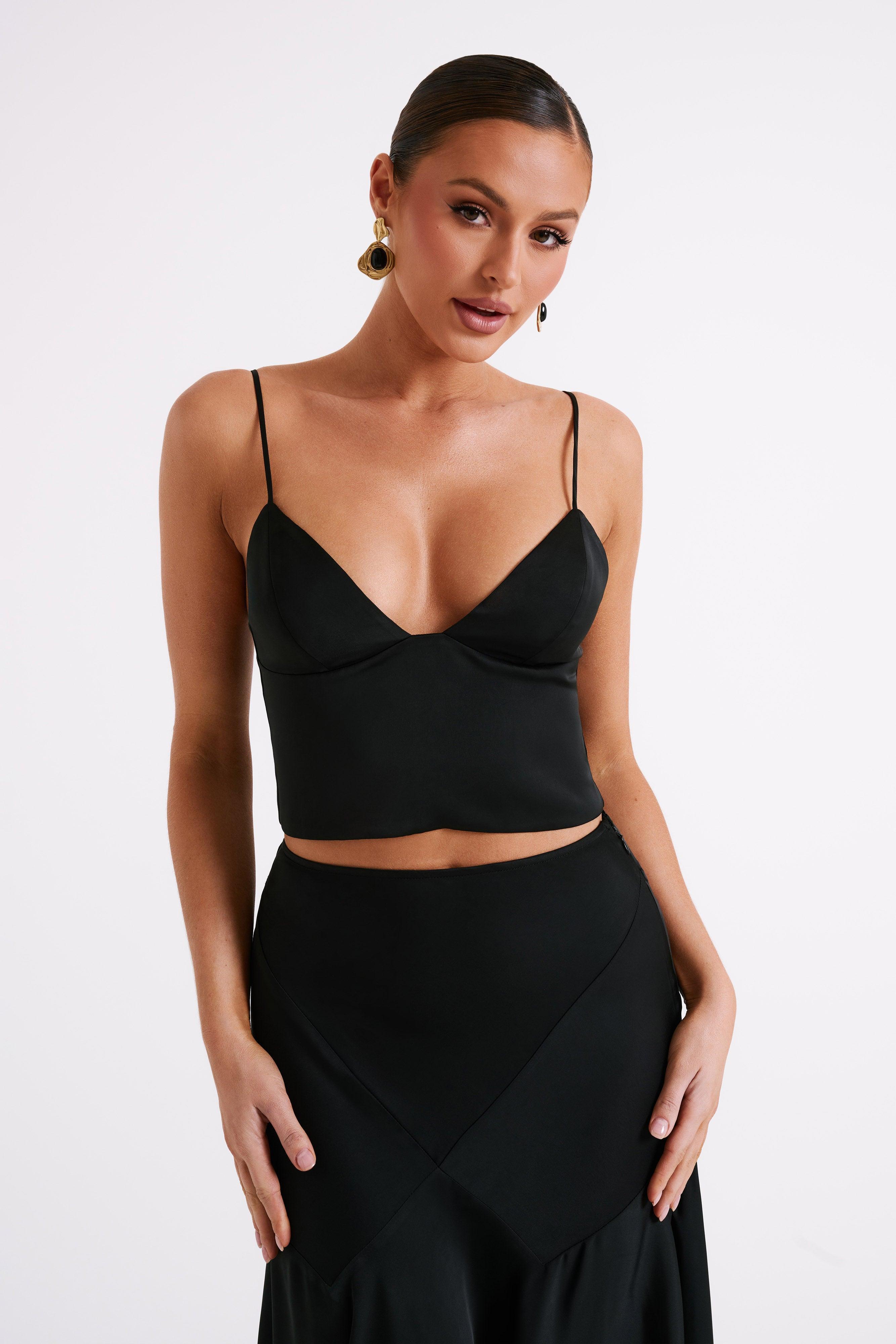 Tia Long Line Satin Top - Black Product Image