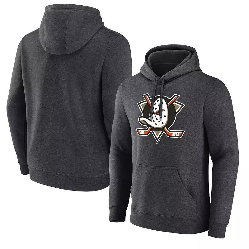 Mens Fanatics Heather Charcoal Anaheim Ducks Primary Logo Fleece Pullover Hoodie Product Image