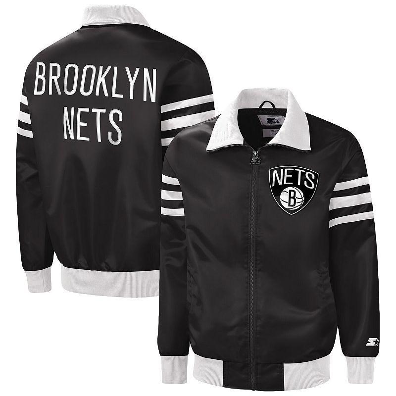 Mens Starter Black Brooklyn Nets The Captain II Full-Zip Varsity Jacket Product Image