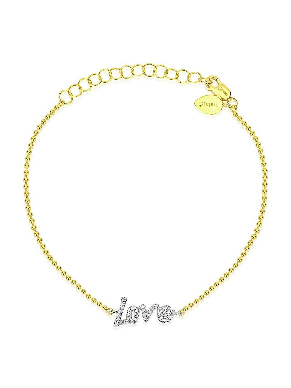 Womens Love 14K Yellow Gold & 0.10 TCW Diamond Bead Chain Bracelet Product Image