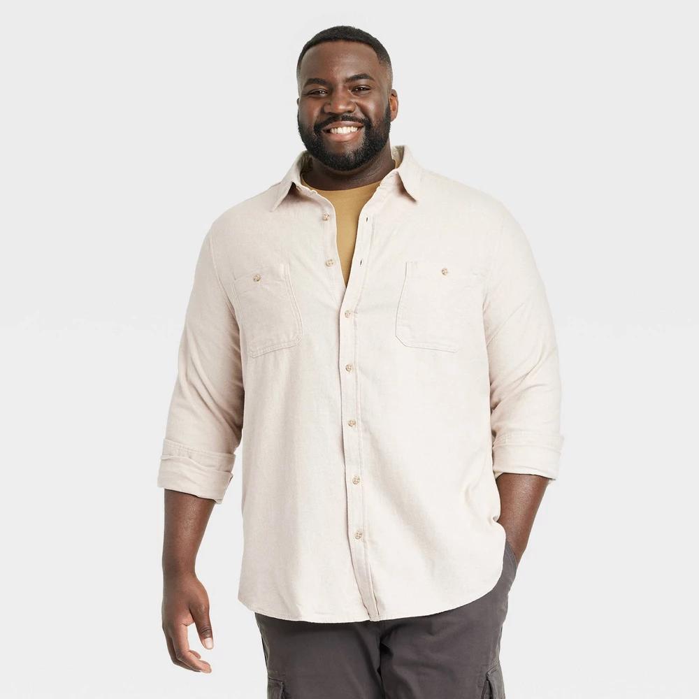 Mens Big & Tall Mid-Weight Flannel Long Sleeve Button-Down Shirt - Goodfellow & Co Tan XLT Product Image