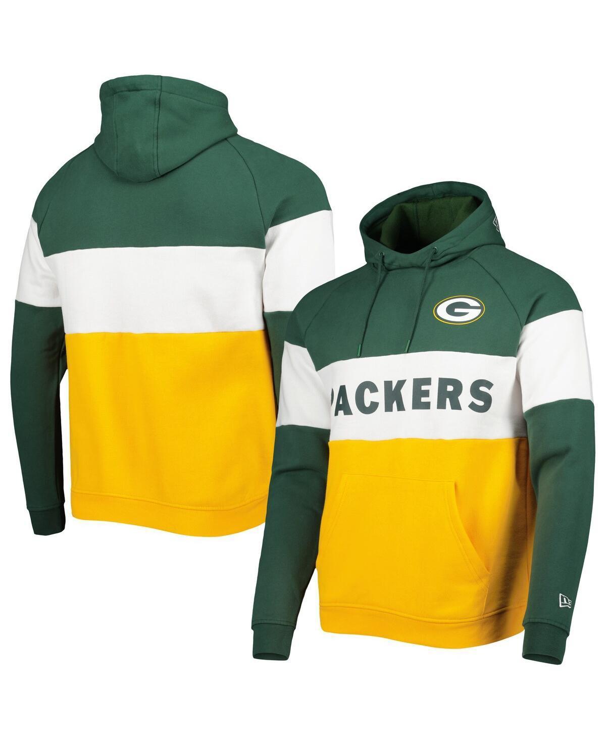 Mens New Era Gold Green Bay Packers Colorblock Current Pullover Hoodie Product Image