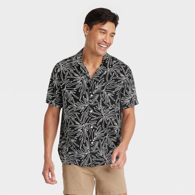 Mens Floral Print Short Sleeve Button-Down Shirt - Goodfellow & Co Black Product Image