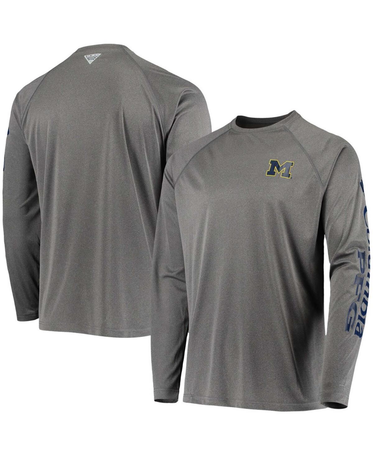 Mens Columbia Charcoal Michigan Wolverines Terminal Tackle Omni-Shade Raglan Long Sleeve T-Shirt Product Image