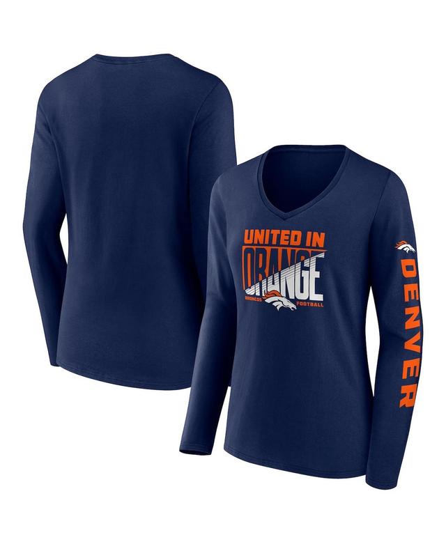 Womens Fanatics Navy Denver Broncos Hometown Sweep Long Sleeve V-neck T-shirt Product Image