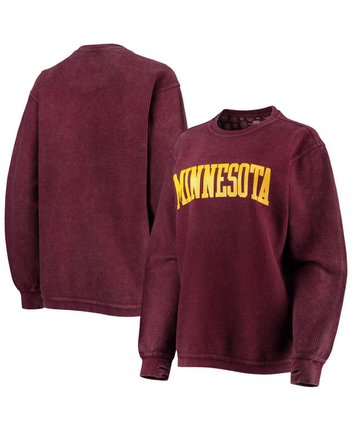 Womens Pressbox Maroon Minnesota Golden Gophers Comfy Cord Vintage Wash Basic Arch Pullover Sweatshirt Product Image