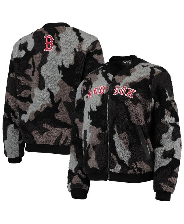 Womens The Wild Collective Black Boston Red Sox Camo Sherpa Full-Zip Bomber Jacket Product Image