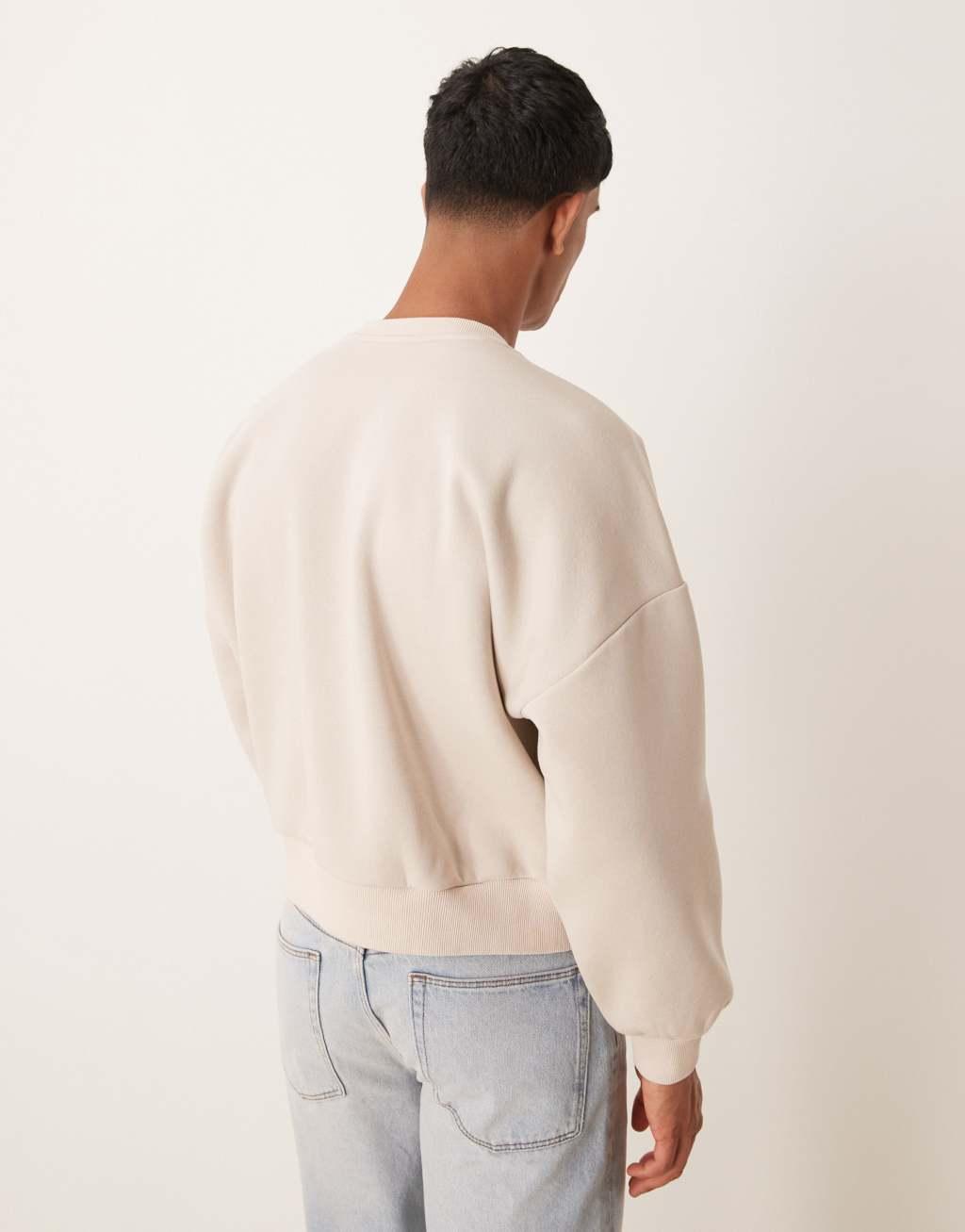 ASOS DESIGN oversized dropped shoulder cropped sweatshirt with chest print in gray heather Product Image